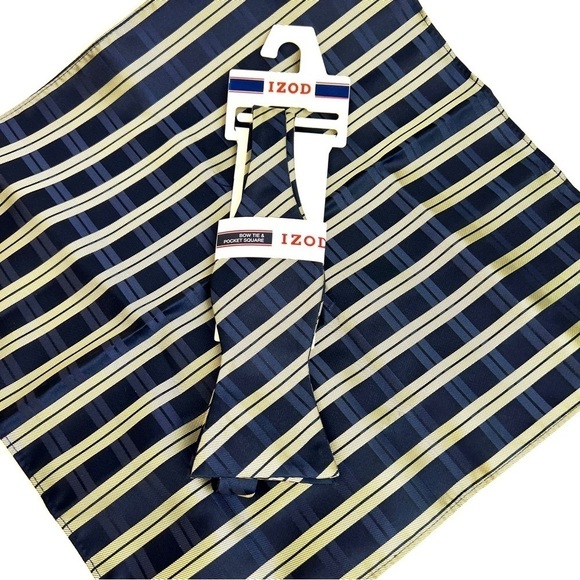 Izod Bow Tie and Matching Pocket Square Classy Gent Accessories Preppy - Picture 2 of 4